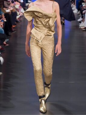 Maison Margiela Spring 2019 Runway Cotton Silk Gold Brocade Trousers IT40